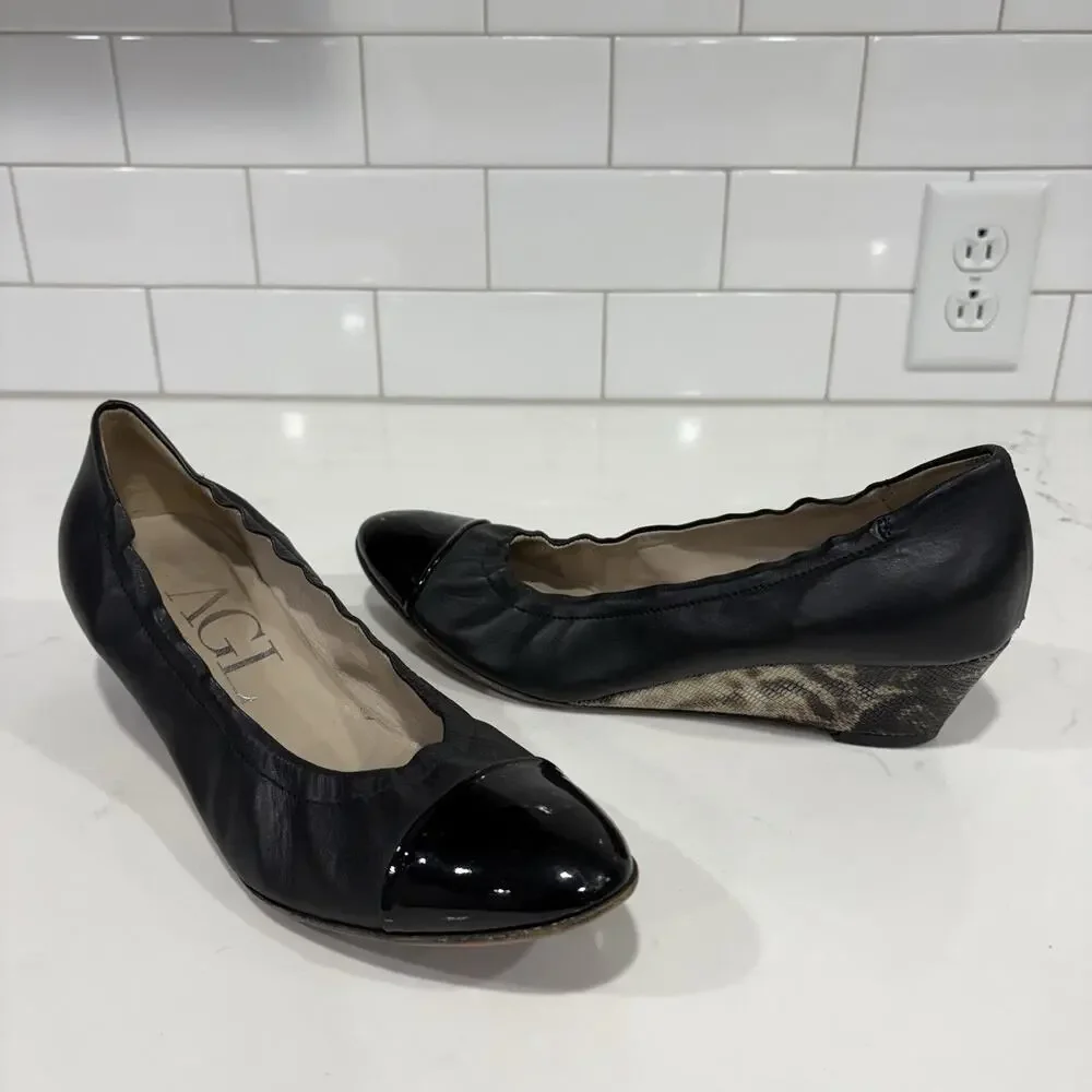 AGL | Wedges Shoes Leather Black Work Wear Career- Size 10.5 40.5
